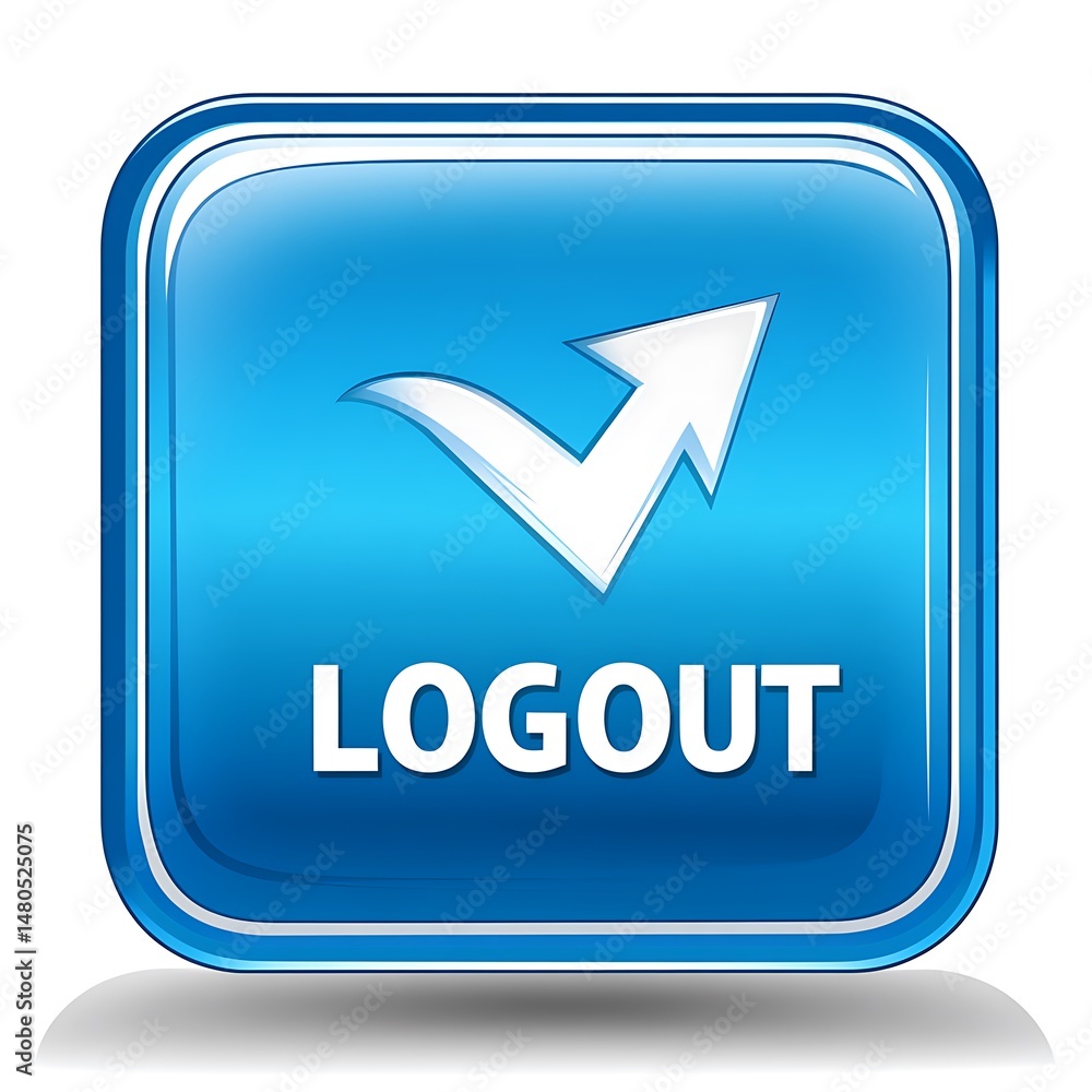 Poster blue logout button graphic with arrow pointing upwards, shiny icon illustration for user interface d