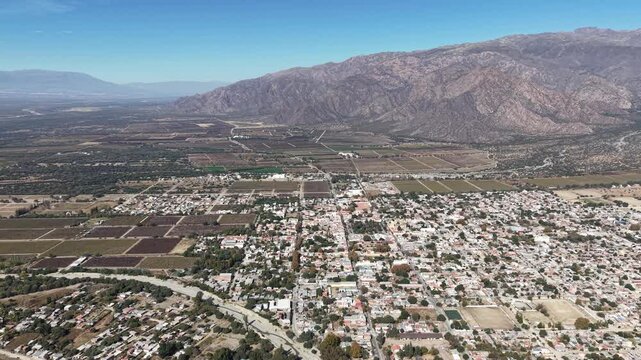 Aerial view of the city of Cafayate, Salta, Argentina.