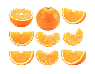 Healthy Orange Slices and Fresh Segments on Transparent Background
