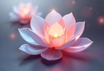 Generative AI Pink and White Lotus Flower Glowing Softly for Meditation
