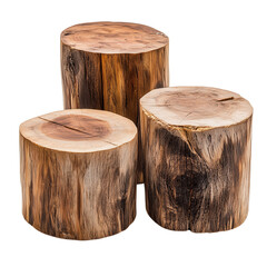 Four Round Wooden Stumps on Transparent Background 