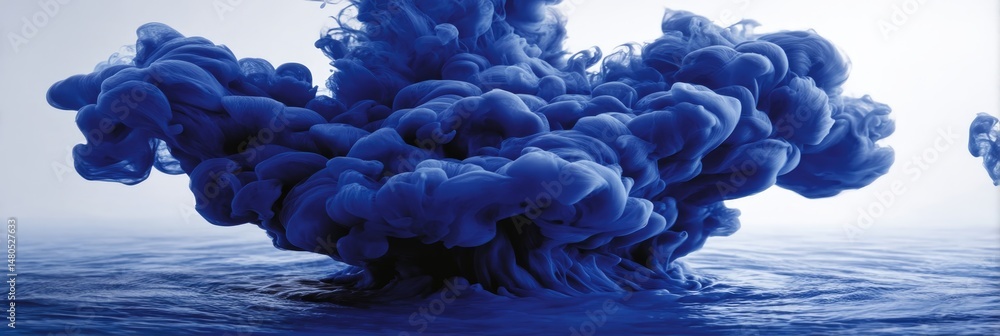 Poster blue ink cloud in water - abstract of a blue ink cloud dissolving in water, creating a dramatic and 