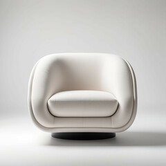 Curved minimalist armchair with soft edges, single-tone upholstery, plain white background