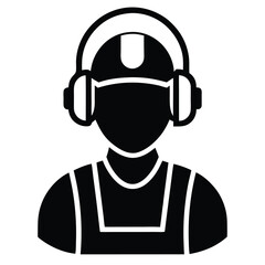 Factory worker element isolated ear protection headphones on white background