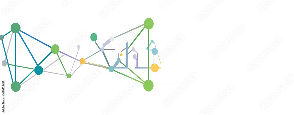 Poster abstract network illustration of connecting nodes and structures on a white background depicting int