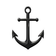 Sleek Black Anchor Nautical Symbol 3D Render Isolated on Black on transparent background