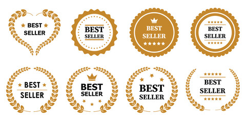 Best Seller labels with laurel wreaths. Vector stickers for product package.