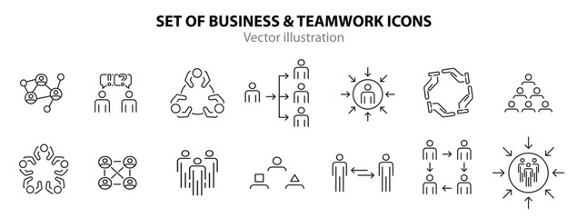 Business icon set. Teamwork line icons. Vector illustration