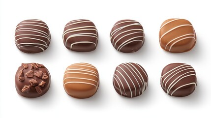 Eight Chocolate Truffles on White Background