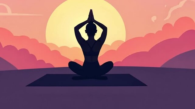 Celebrate International Yoga Day with this serene silhouette illustration of a person in a seated yoga pose.