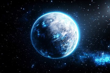 Obraz premium Ethereal Blue Planet in Dark Space