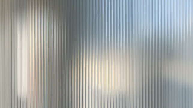 Abstract backdrop of textured glass pane with wavy, rippled surface creating distortion. Frosted metallic material and bokeh light pattern for design. Privacy concept.