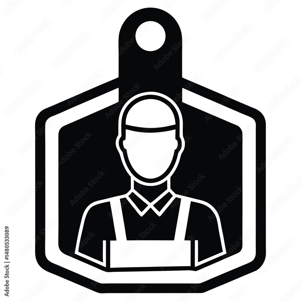 Poster factory worker element isolated id badge on white background