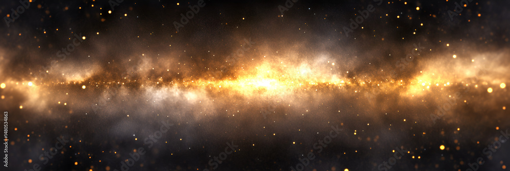 Aufkleber majestic panoramic view of a bright and sparkling galaxy with swirling nebulae and numerous floating