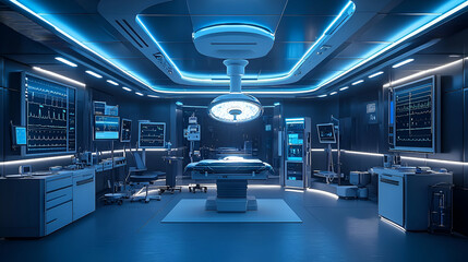 Futuristic surgical operating room interior design.