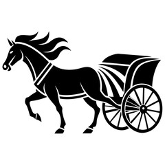 Horse pulling chariot silhouette vector illustration