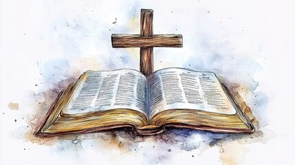 Open Bible with a Cross