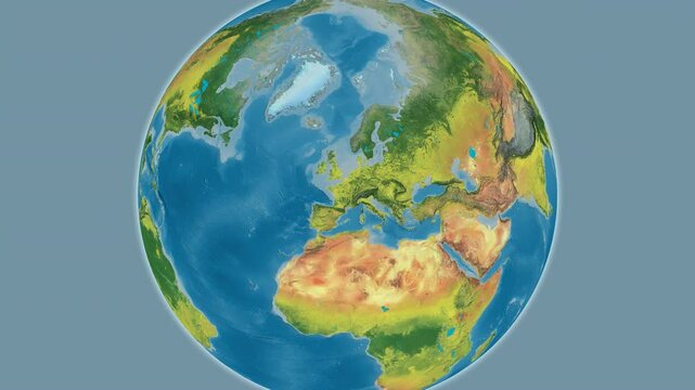 France on the globe. Outline. Topographic map. No labels