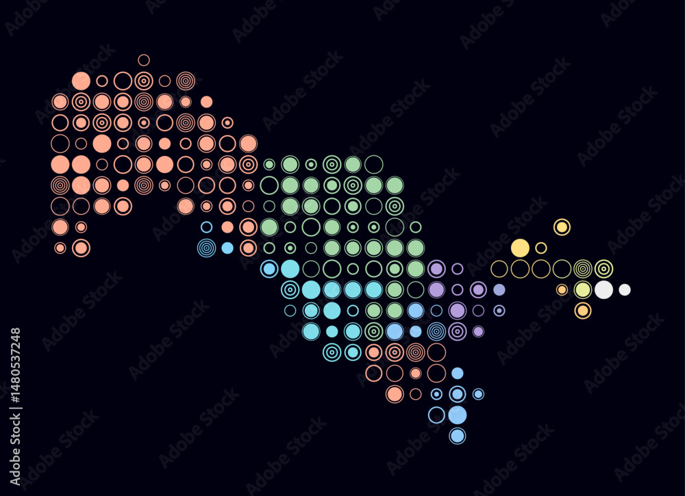 Poster uzbekistan, shape of the country build of colored cells. digital style map of the uzbekistan on dark