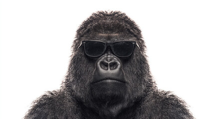 Cool Gorilla Wearing Sunglasses on White Background – Humorous Animal Portrait