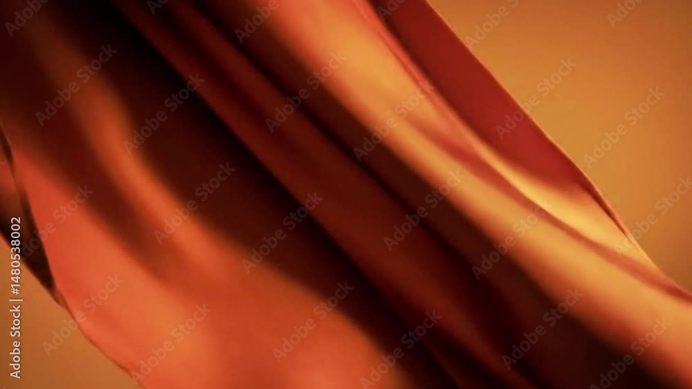 Poster Flowing Orange Fabric with Dynamic Light and Shadow in Abstract Video