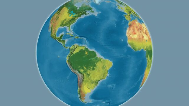 French Guiana on the globe. Outline. Topographic map. No labels