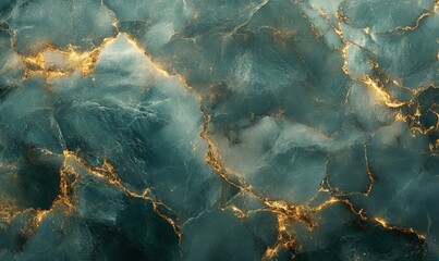 A Luxurious and Elegant Close-up of a Stunning Green Marble Surface Enhanced with Golden Veins.