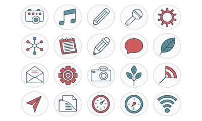 Fototapeta premium set of icons for web designa collection of technology and communication icons, digital, vector illustration, minimalist style, simple flat design, high contrast colors, graphic design 