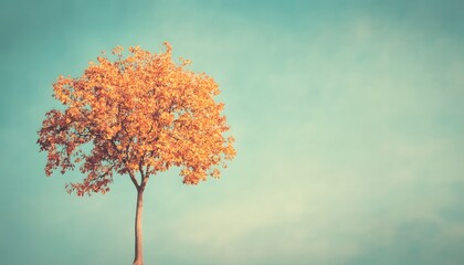 Solitary golden autumn tree against a pastel sky.