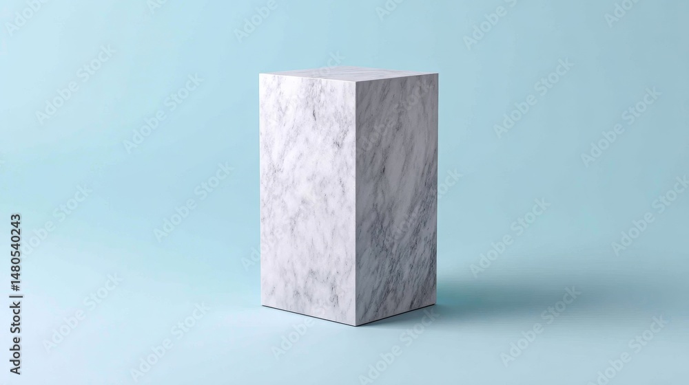 Poster elegant marble cube display stand - modern minimalist marble cube on a light blue background, perfec