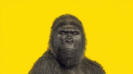 Gorilla Against Bold Yellow Background – Minimalist Wildlife Portrait
