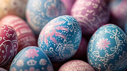 Fototapeta premium Colorfully Decorated Easter Eggs with Intricate Patterns