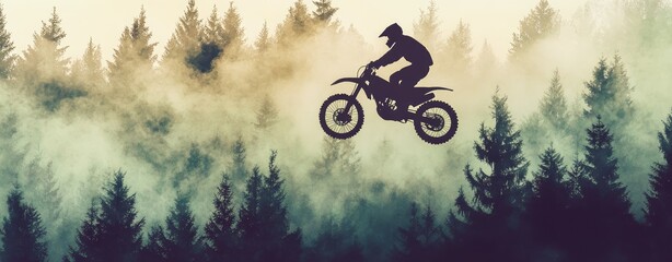 Motocross Rider in Misty Forest