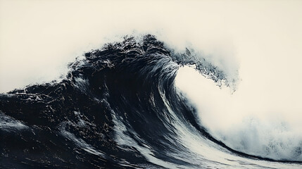 Obraz premium Powerful ocean wave, dramatic cresting, against pale background.
