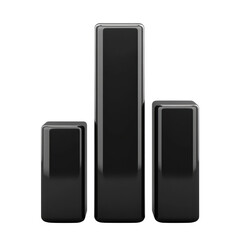 Naklejka premium Sleek black 3D bar graph ascending data visualization glossy finish on transparent background