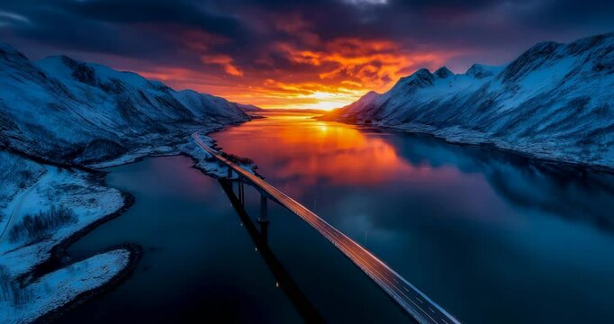 Fredvang Bridge at Winter Sunset