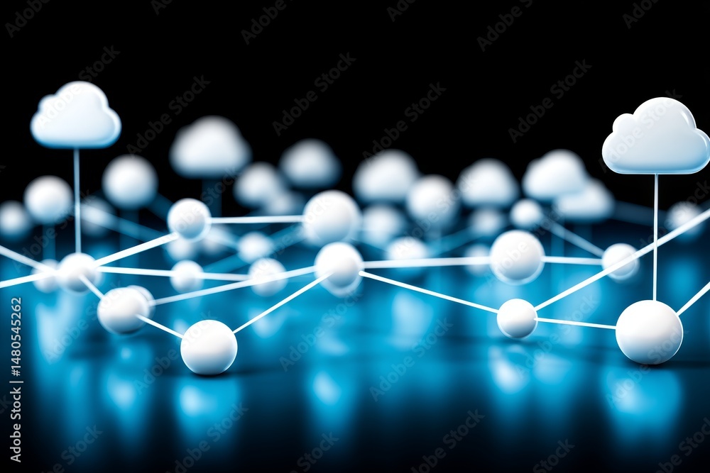 Poster global network cloud structure - illustrative symbolizing connection, data flow, interconnectivity, 
