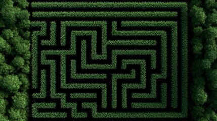 Green Maze Aerial View - An aerial view of a complex green maze, symbolizing challenge, confusion, pathfinding, exploration, and solution