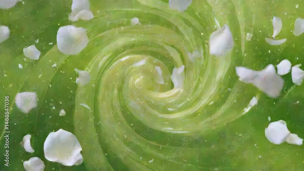 Aufkleber swirling green background with floating white petals creating a tranquil atmosphere