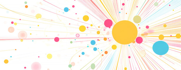 Abstract illustration featuring colorful circles and lines radiating from a central focal point on a white background