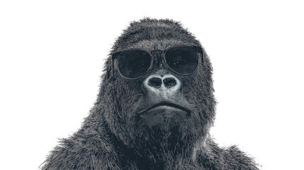 Cool Gorilla Wearing Sunglasses on White Background – Humorous Animal Portrait