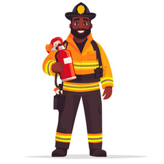 Firefighter character illustration with fire extinguisher