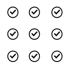 Completion Concept: Multiple Correct Answer Options Displayed With Black Outline Tick Icons on White Background.