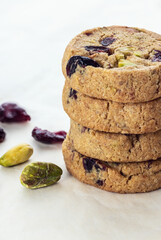 Tasty round homemade healthy biscuit made of oats, butter, nuts and dried fruits