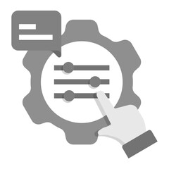 Model Tuning Icon. Gear with sliders and feedback bubble for machine learning configuration, AI parameter adjustment, and fine-tuning processes.