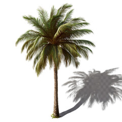 Isolated palm tree casting dramatic shadow, a serene tropical composition