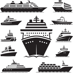 Silhouette of Shipping Vessels: This captivating image showcases an assortment of cargo ships. The stark silhouettes emphasize the sleekness of each vessel