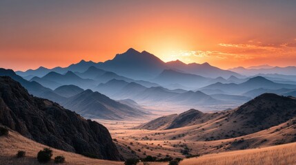 Naklejka premium Majestic Volcanic Hills at Sunset: Layers of Nature's Grandeur