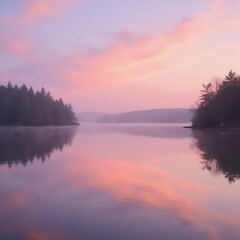 Obraz premium Dusks reflection paints tranquil lake pink