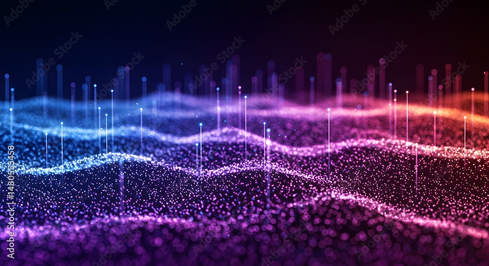 Poster abstract colorful particle wave background vibrant digital art with dynamic energy and flowing lines
